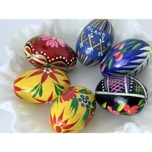 PISANKI Polish Easter Handpainted Wooden Eggs Set of 6.